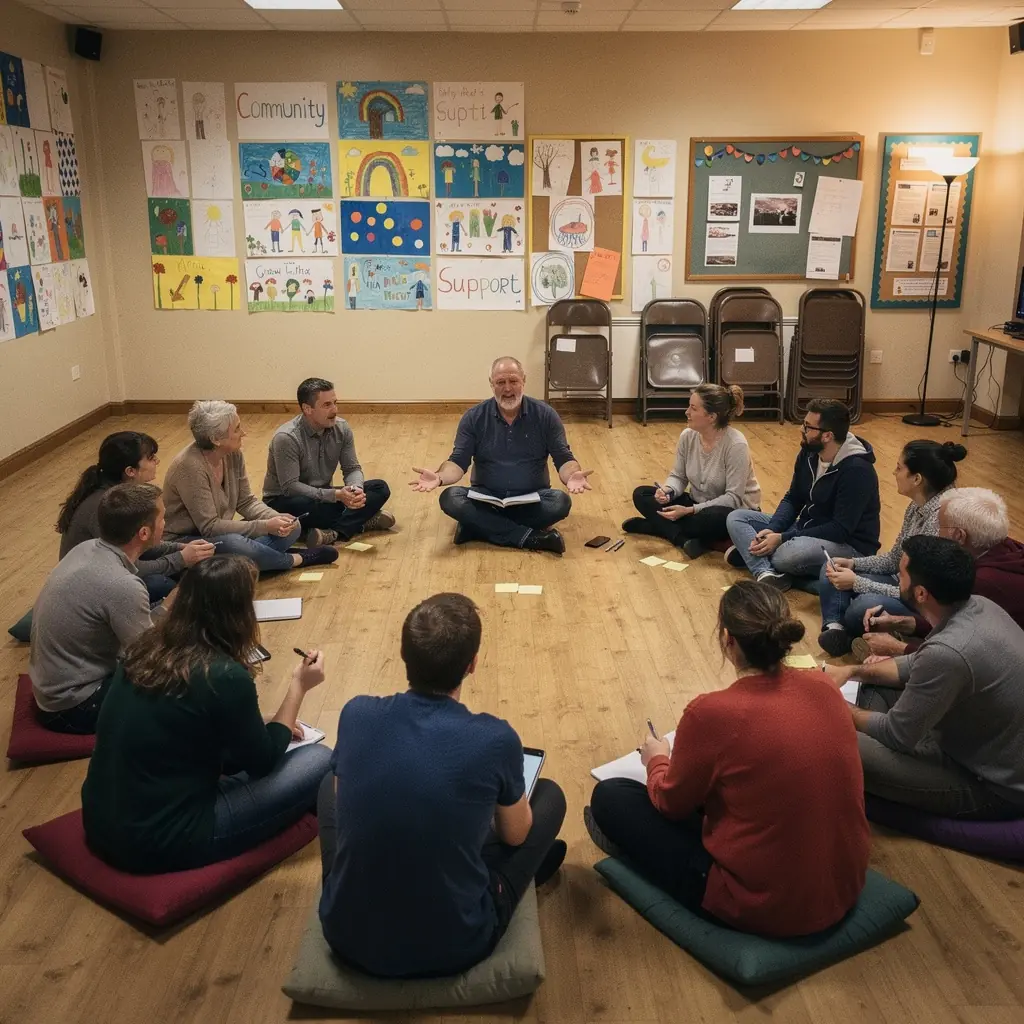 A motivational speaker engaging with an enthusiastic audience during a personal development workshop.